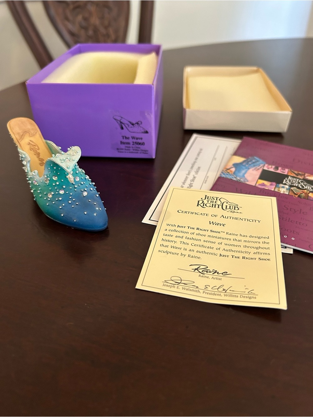 Just The Right Shoe, Wave, Teal to Aqua Jeweled Miniature Shoe with Certificate